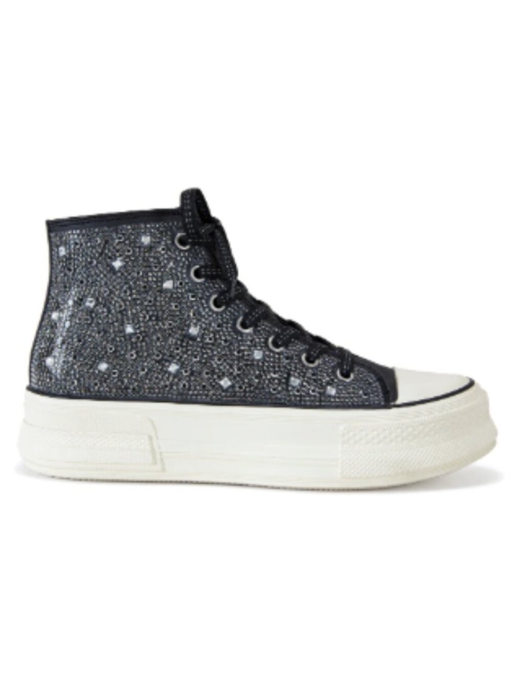 Women's High-Top Glitter Canvas Sneakers - Black